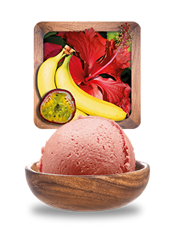 Sorbet aux fruits de la passion, hibiscus, bananes.